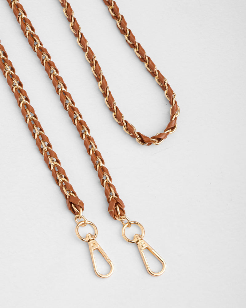Strap Gold Chain Chestnut Weave-Pom Pom London
