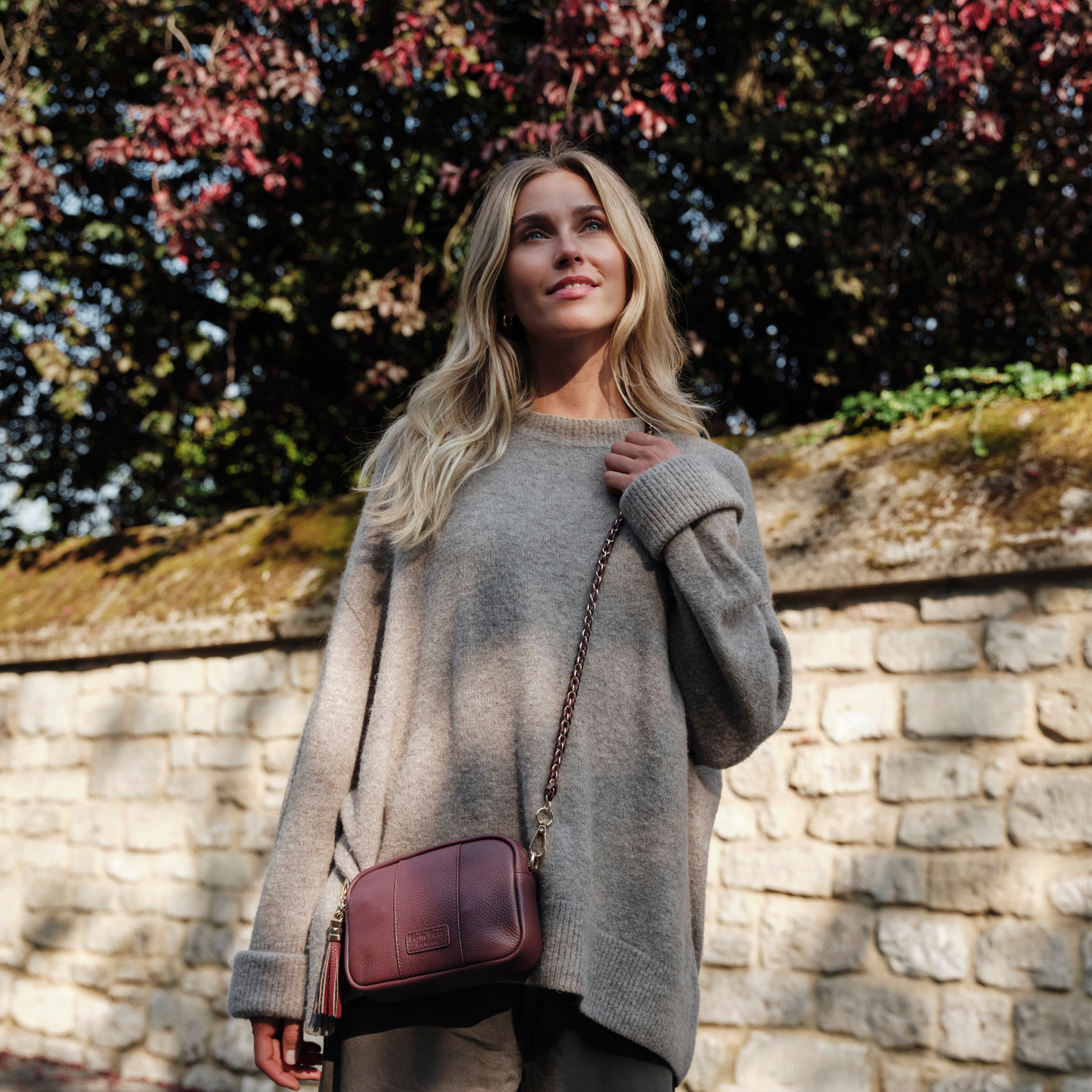 Strap Gold Chain Deep Burgundy Weave-Pom Pom London