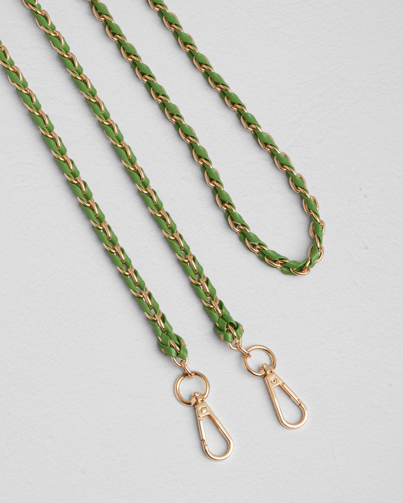 Gold Chain Frog Green Weave bag strap | Pom Pom London