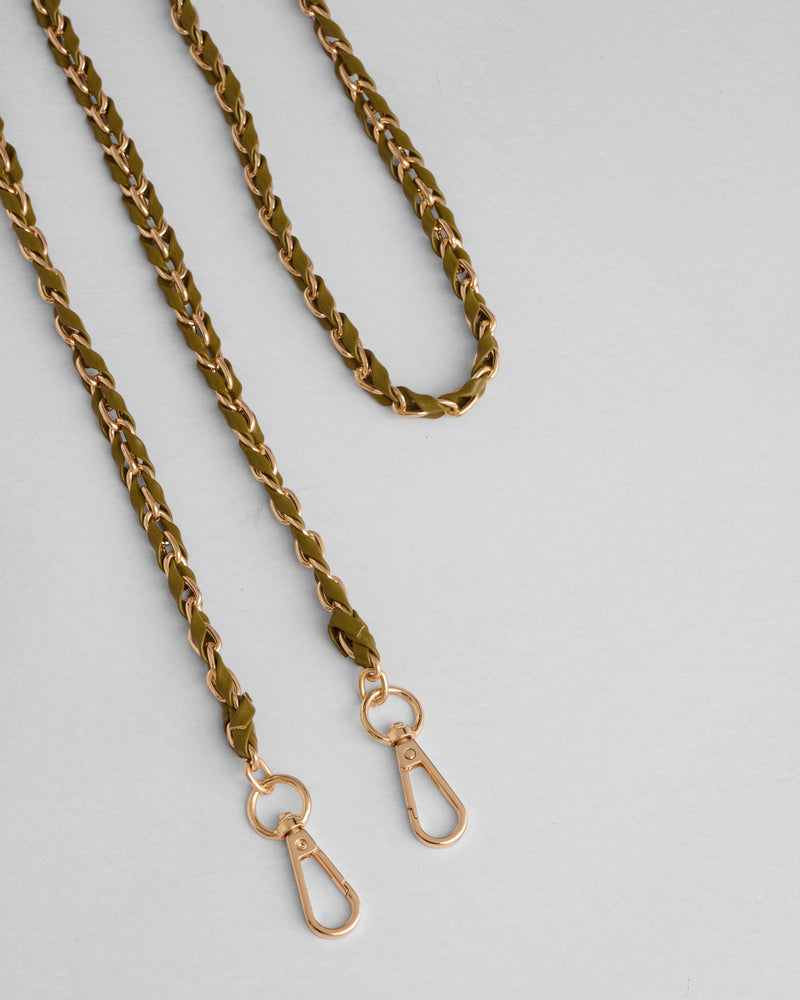 Strap Gold Chain Olive Green Weave-Pom Pom London