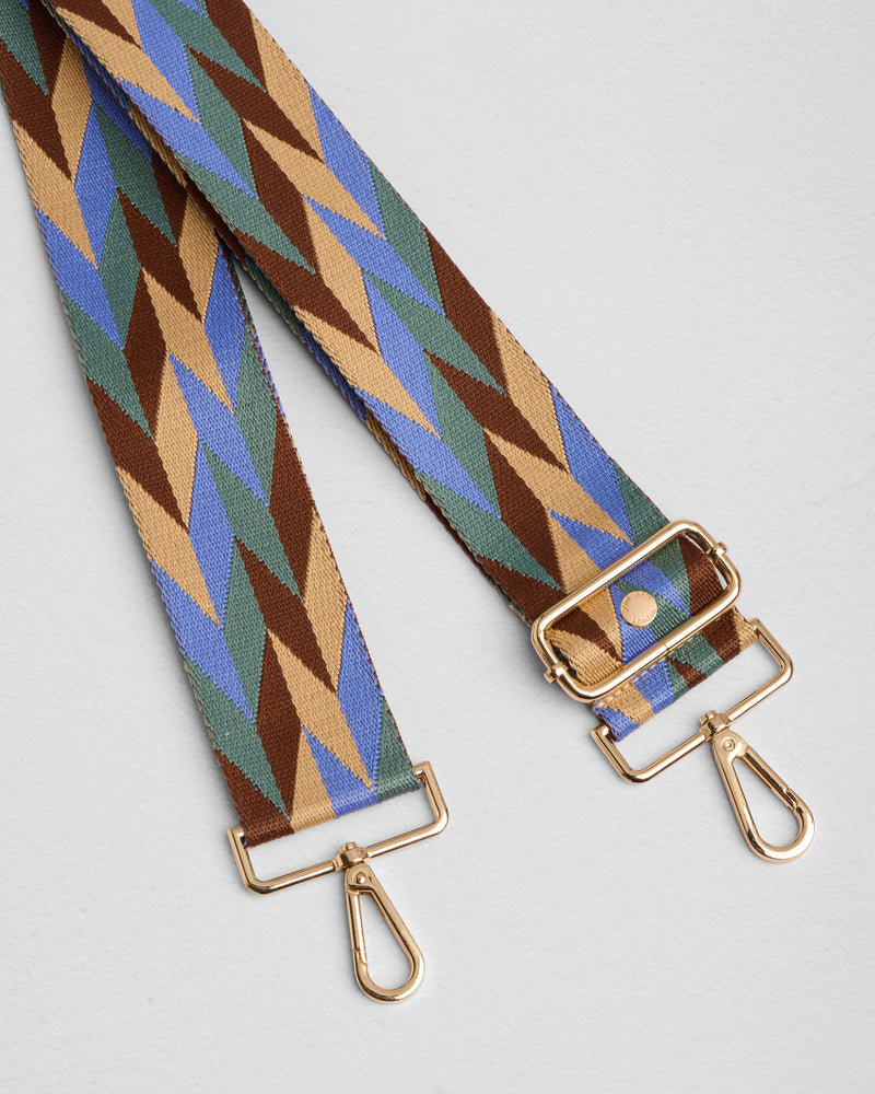 Lupin Blue Harlequin bag strap | Pom Pom London