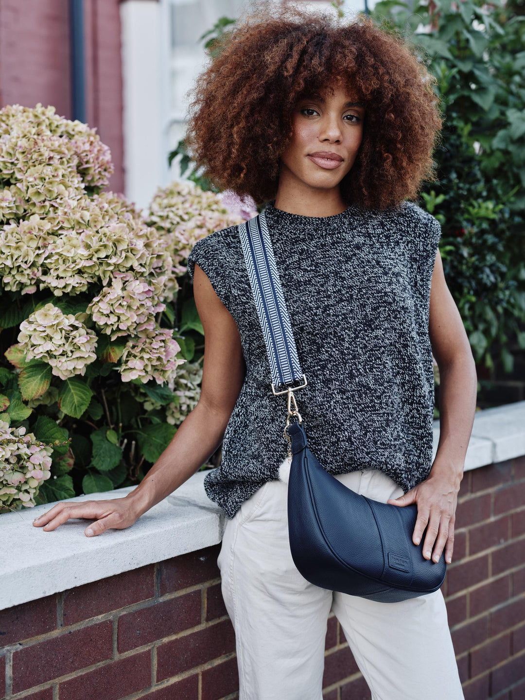 Crossbody Bag Strap in Navy Mix - Pom Pom London