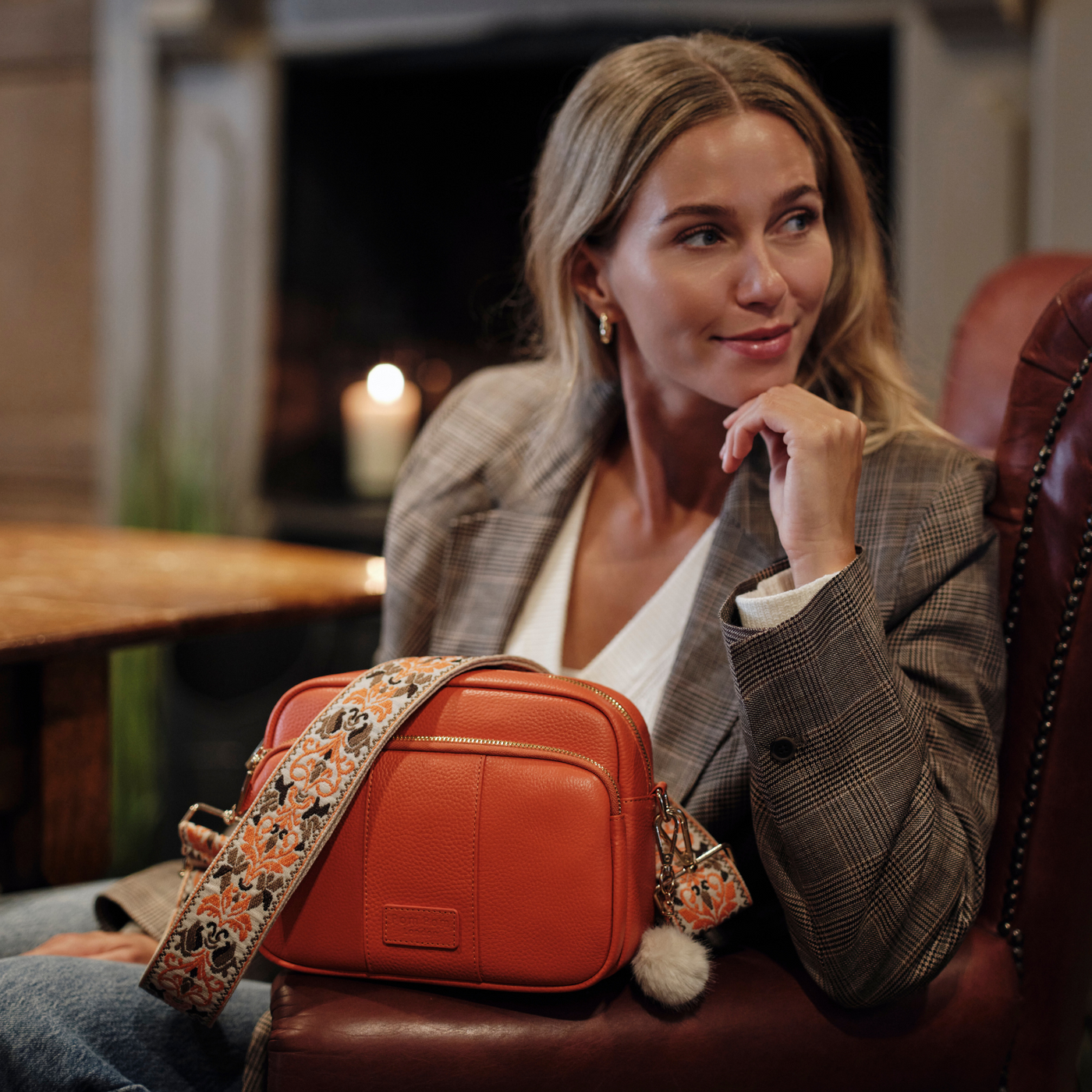 Strap Orange Floral-Pom Pom London