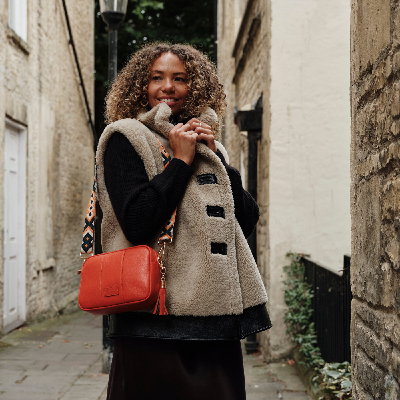Strap Orange & Green Embroidered-Pom Pom London