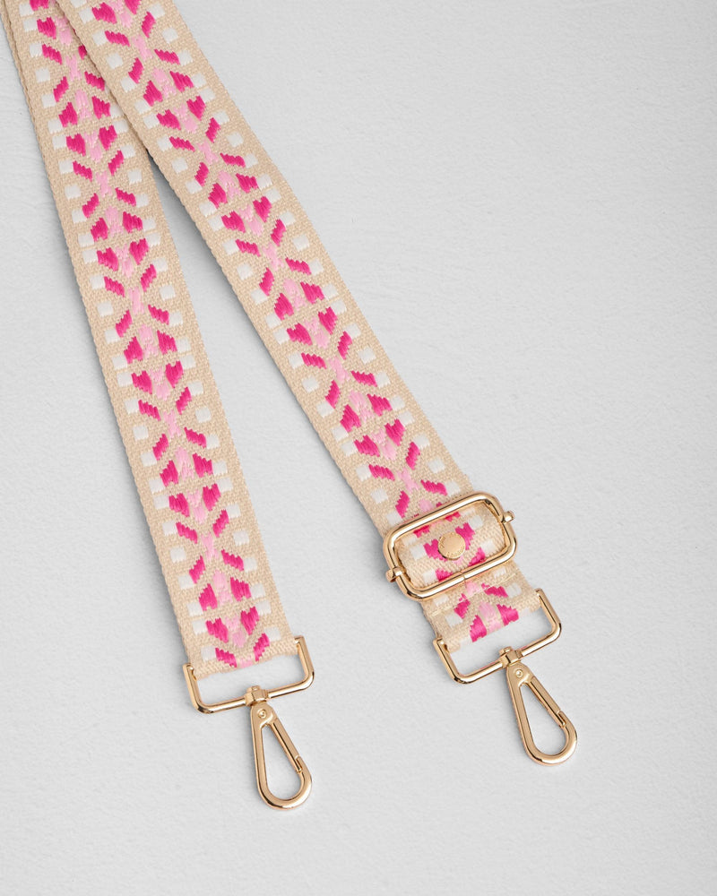 Pink & White Stitched bag strap | Pom Pom London