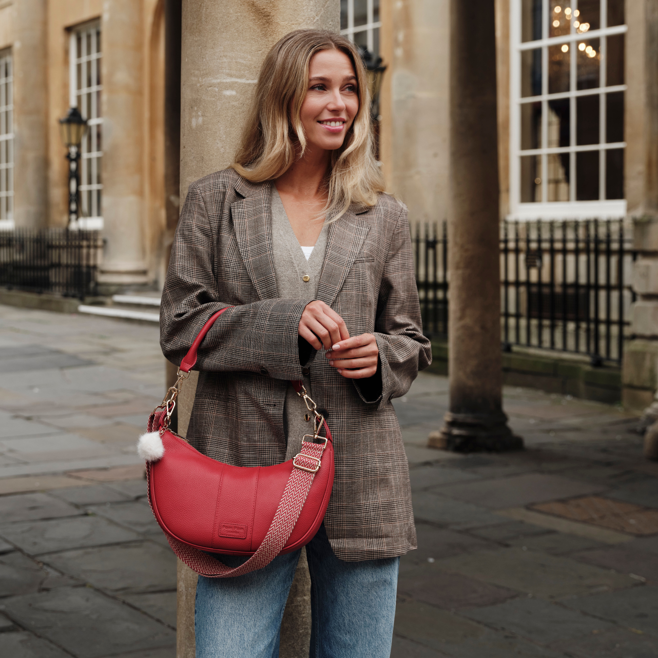 Strap Red Mini Chevron-Pom Pom London