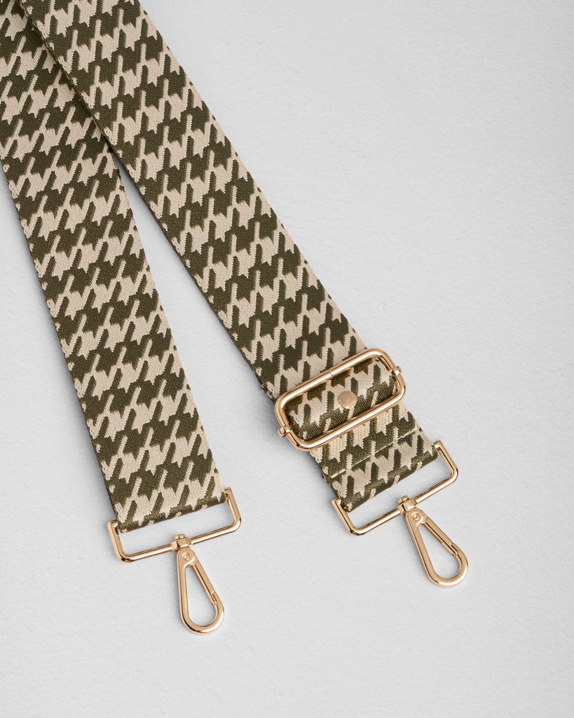 Crossbody Bag Strap in Sage Green Hounds Tooth - Pom Pom London