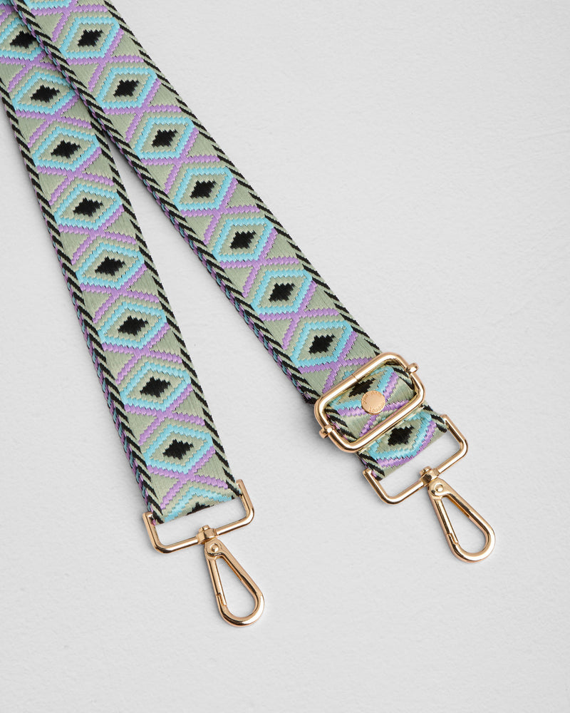 Spearmint & Black Tapestry Diamond bag strap | Pom Pom London