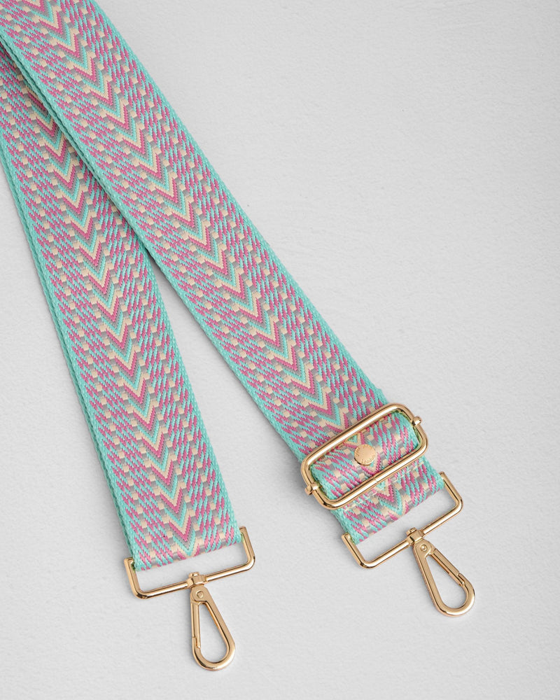 Spearmint & Pink Tribal bag strap | Pom Pom London