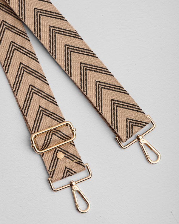 Crossbody Bag Strap in Stone & Black Chevron - Pom Pom London