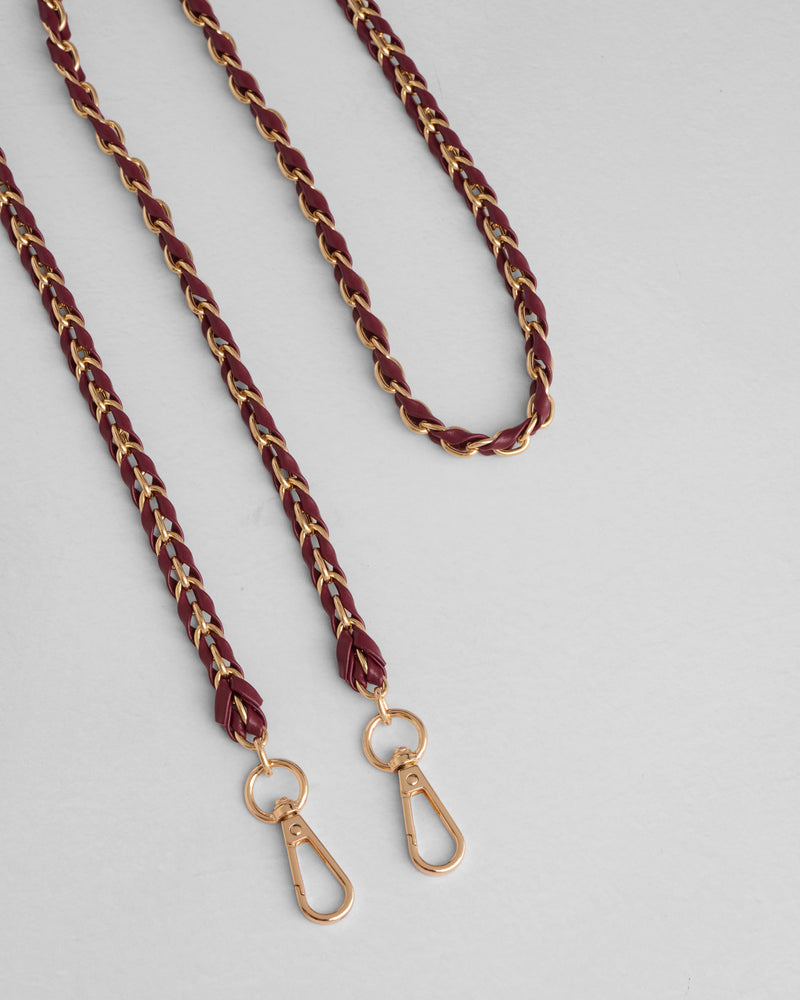 Strap Gold Chain Dark Maroon Weave-Pom Pom London