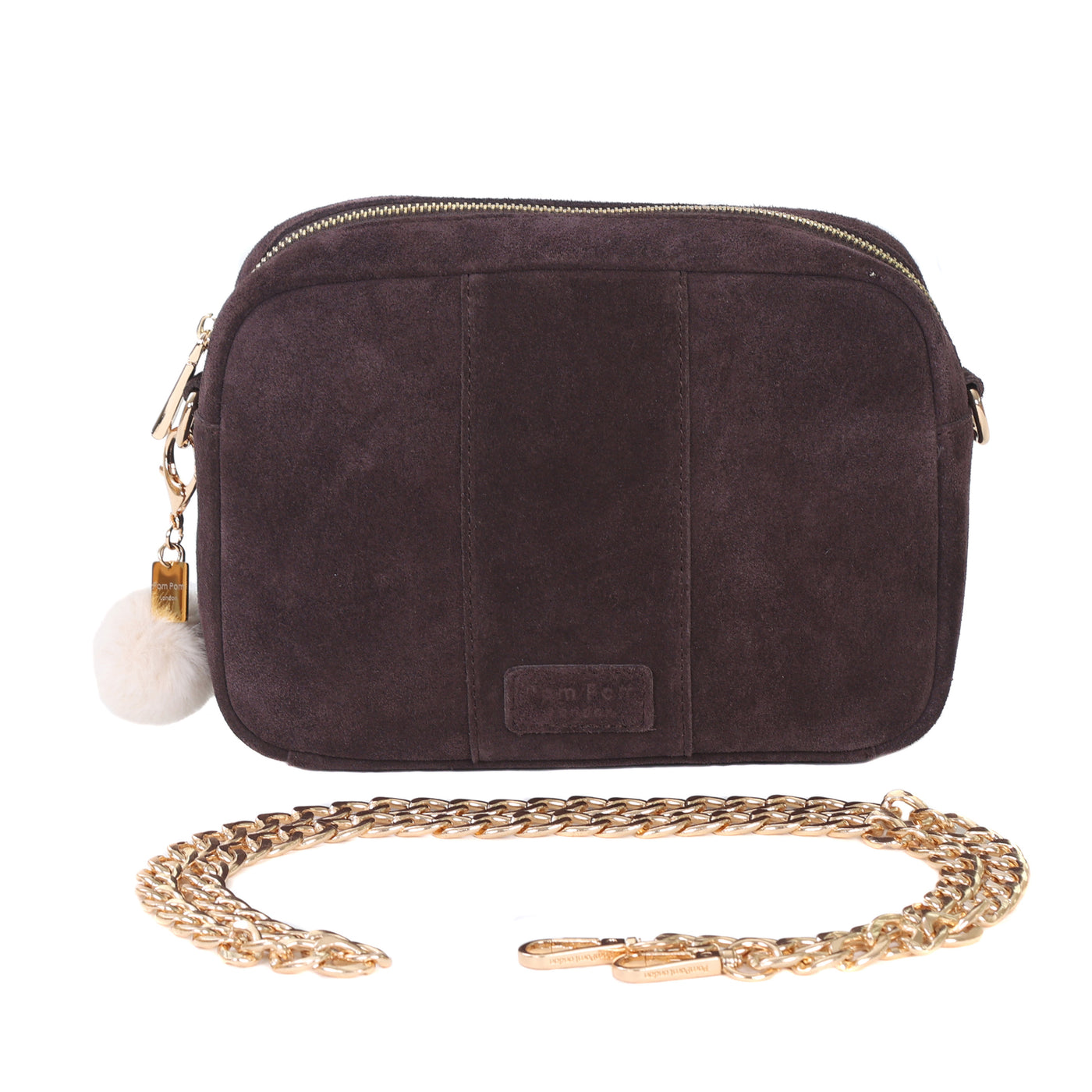 Pom Pom London City Suede Bag Chocolate Plum