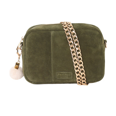 Pom Pom London City Suede Bag Olive Green