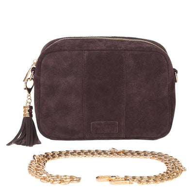 Pom Pom London City Suede Bag Chocolate Plum