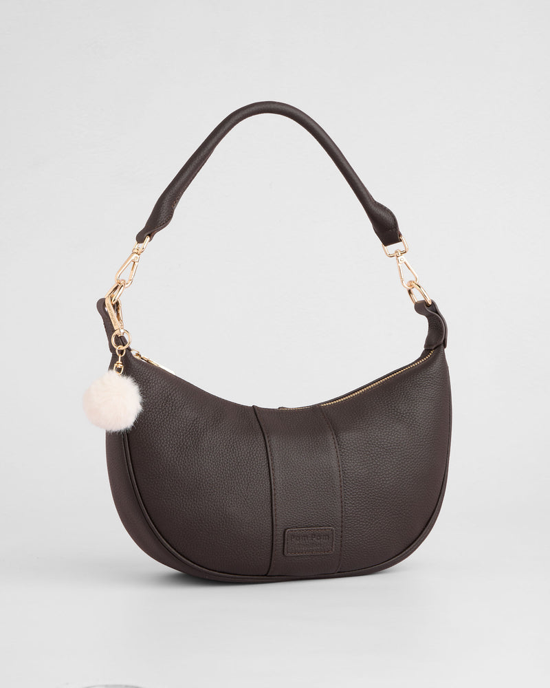 Sutton Sling Bag Chocolate Plum-Pom Pom London