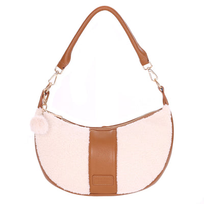 Sutton Sling Bag Faux Fleece & Maple Leather-Pom Pom London