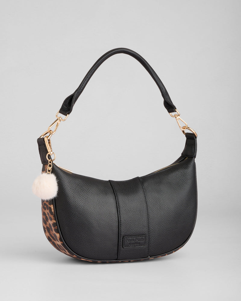 Sutton Sling Bag Leopard Print Black-Pom Pom London