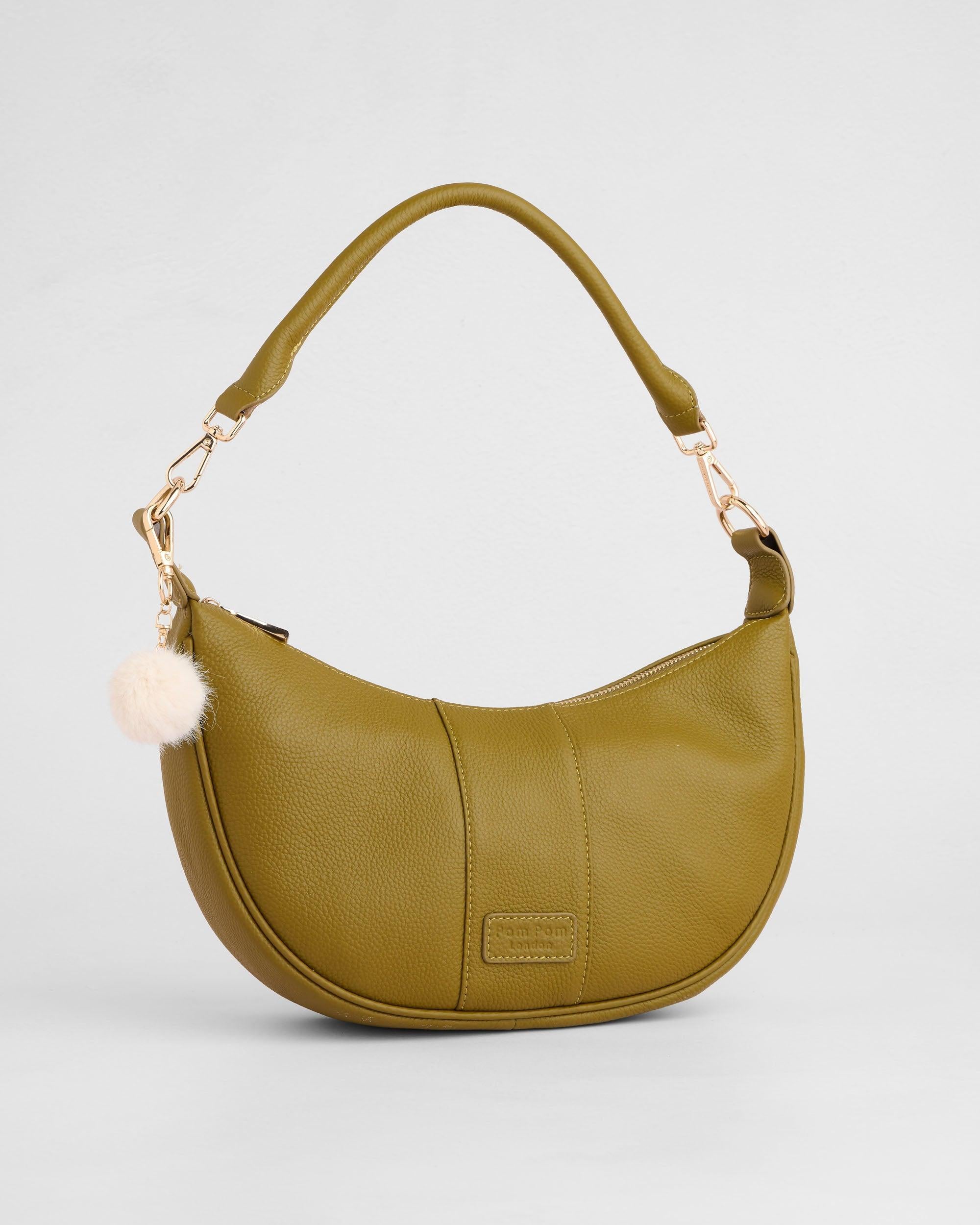Sutton Leather Sling Bag in Olive Green | Pom Pom London