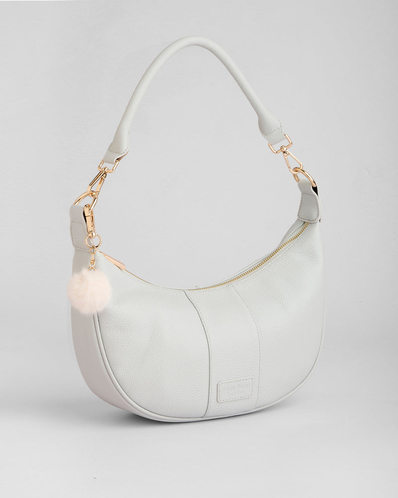 Salt Grey Sutton Sling Bag - full-grain leather bag | Pom Pom London