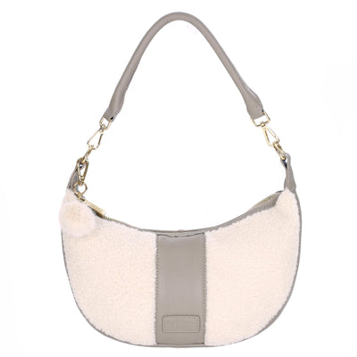 Sutton Sling Bag Faux Fleece & Stone Leather-Pom Pom London