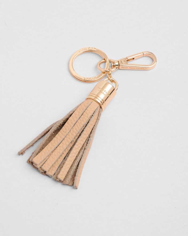 Tassel Leather Keyring in Almond Beige by Pom Pom London