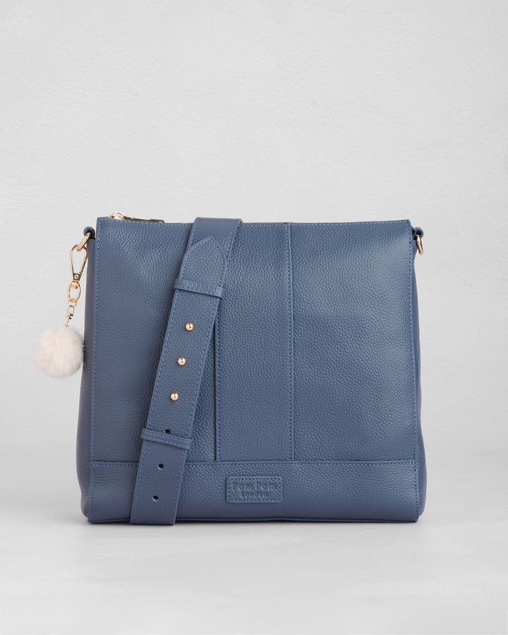 ボンポワン　レザーバッグ　ネイビー Westminster Leather Messenger Bag in Slate Blue | Pom Pom London