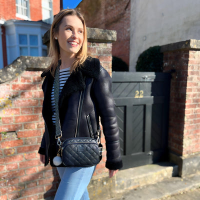 Quilted Mayfair Bag Navy & Accessories - Pom Pom London