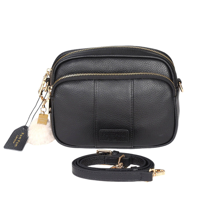 Black leather orders crossbody bag