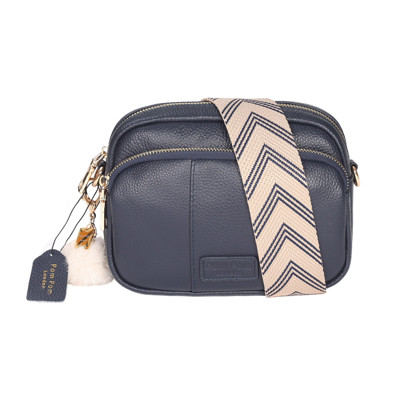 Pom London Mayfair Leather Crossbody Bag Navy