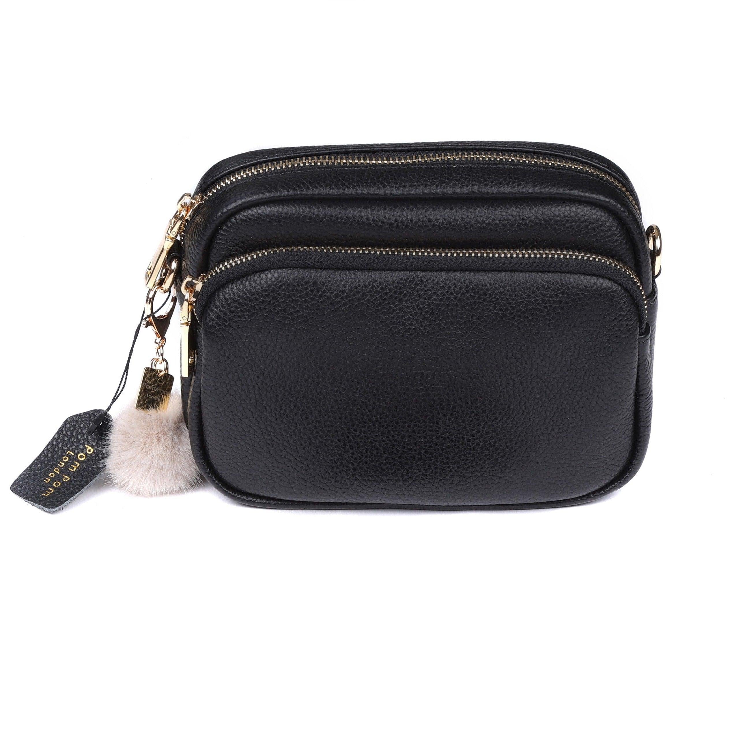 Pom Pom London - Black Greenwich Bag - 100% Leather - 2 Free Straps with Every Order