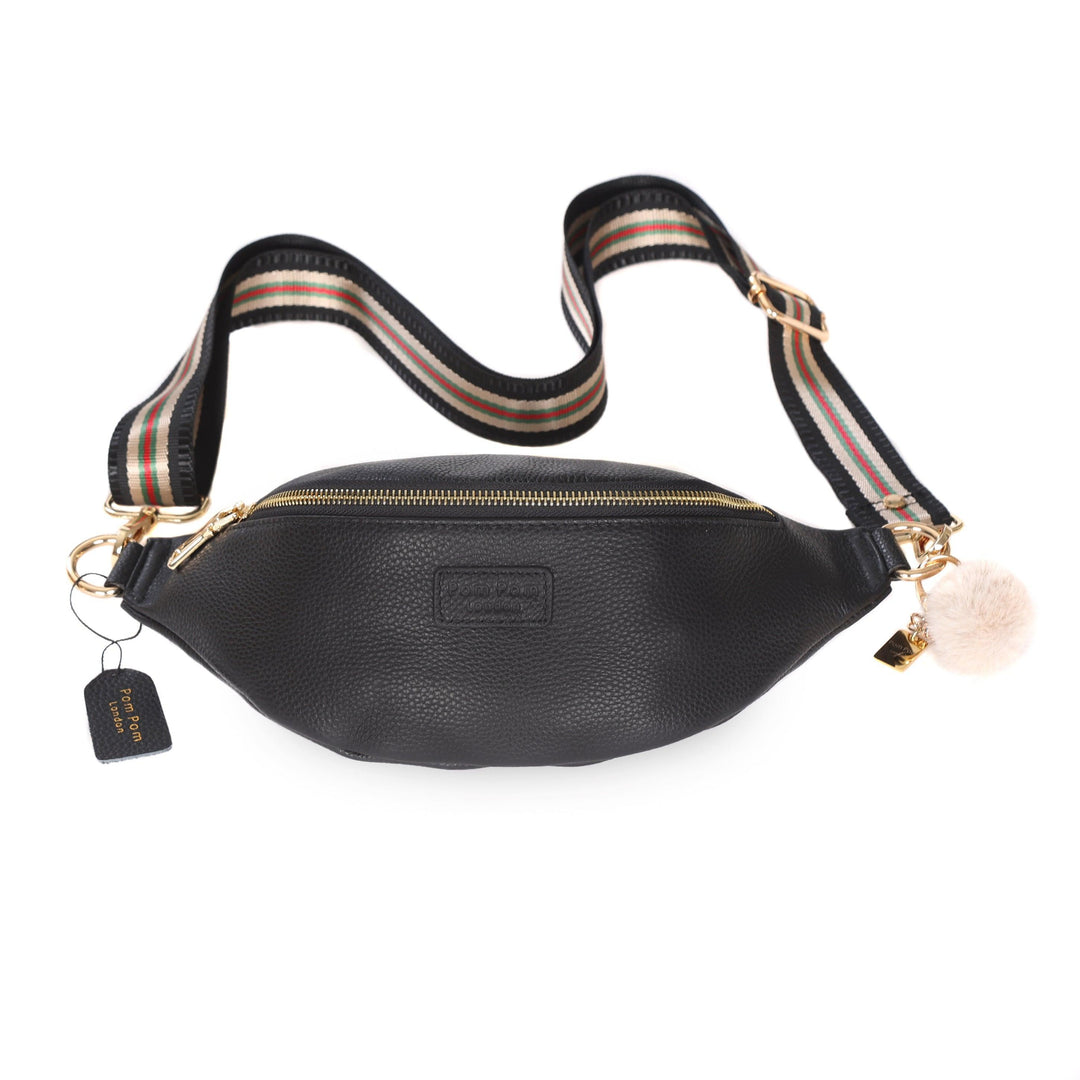 Bum Bag Leather Crossbody bag in Black Pom Pom London