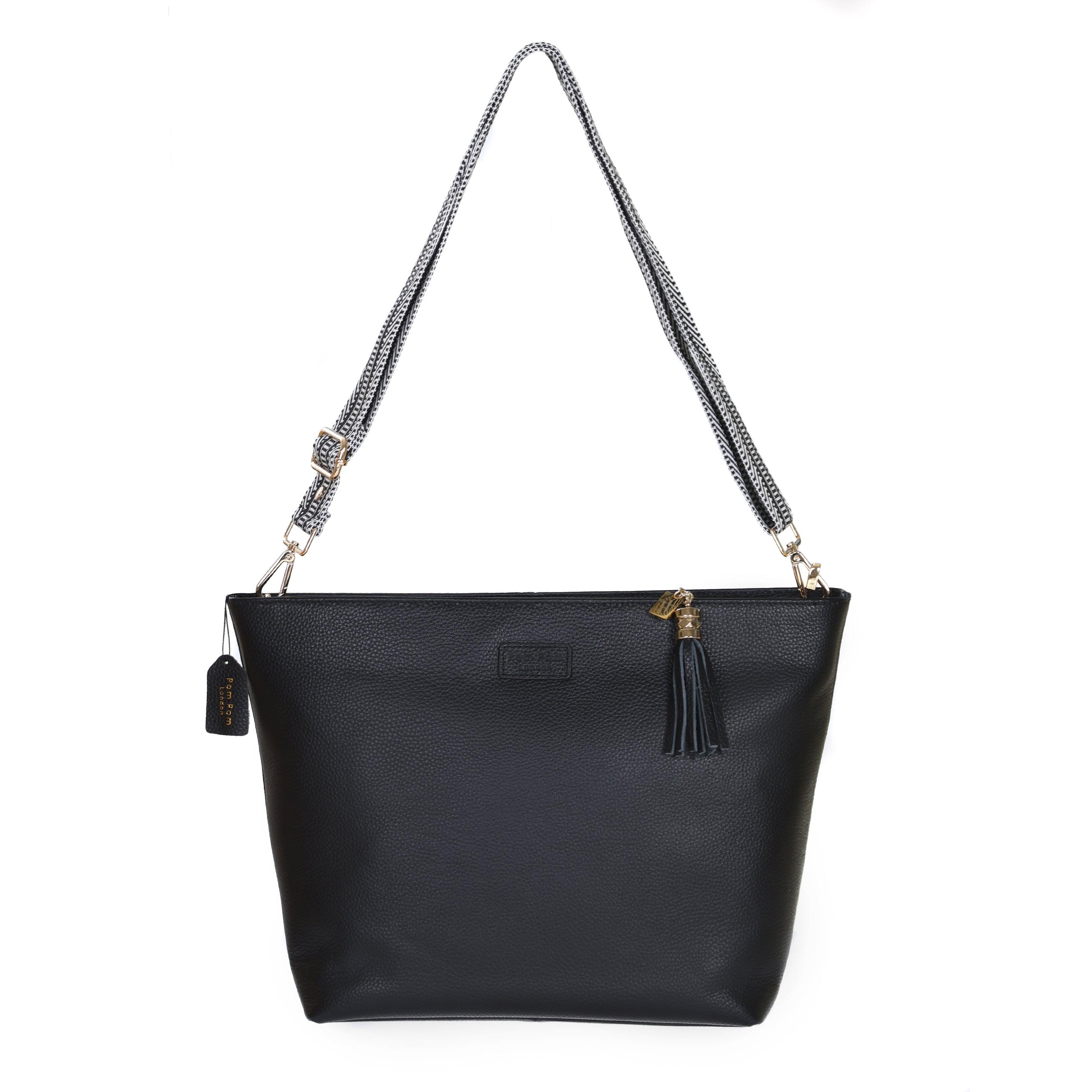 Pom Pom London - Black Greenwich Bag - 100% Leather - 2 Free Straps with Every Order