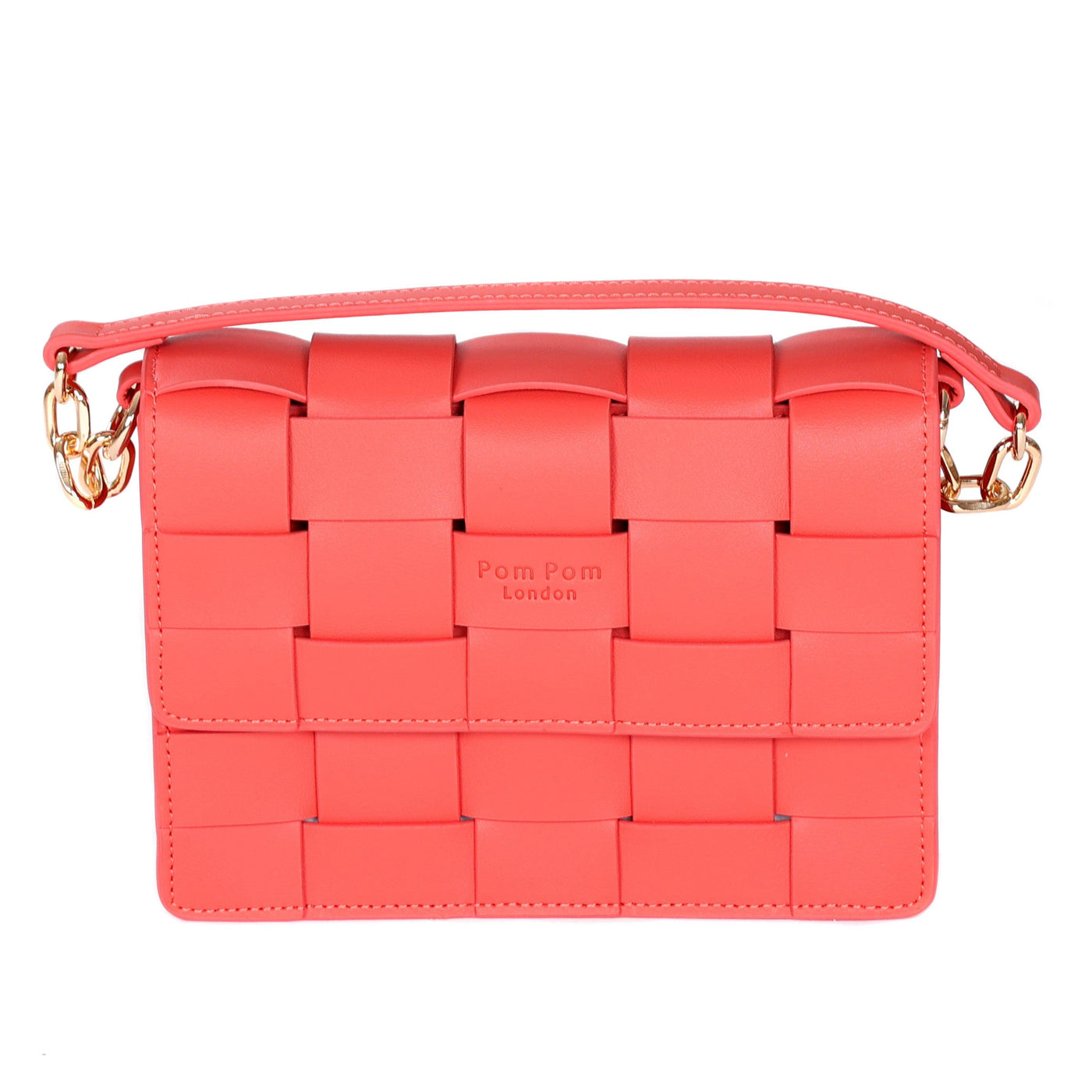 Deux Lux purse w/ woven details in coral  Black leather crossbody bag, Deux  lux, Pink crossbody bag